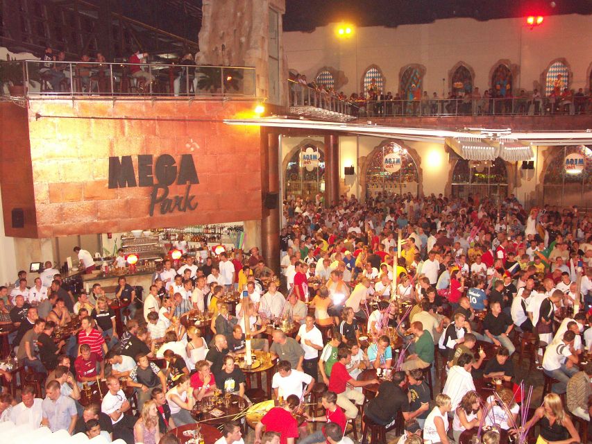From Can Picafort: Ballermann Night Tour by Bus - Megapark’s lineup style: why it feels bigger than a normal beer garden