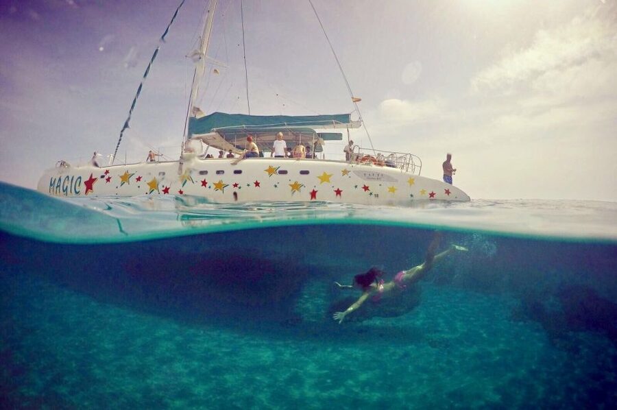 From Colònia de San Jordi : Catamaran Cruise to Es Trenc - Your Swim Stops: Cala Marmols or Es Caragol and Es Trenc
